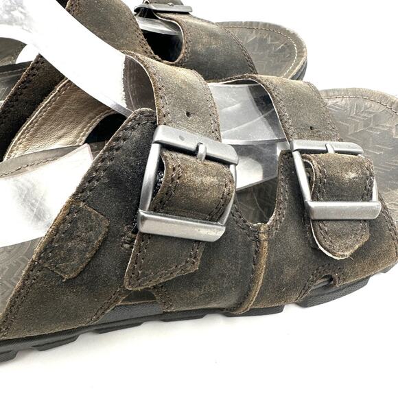 CHACO Men\'s Sandals 9 Brindle Slides Brown Leather Casual Buckle Strap Open Toe main image 7